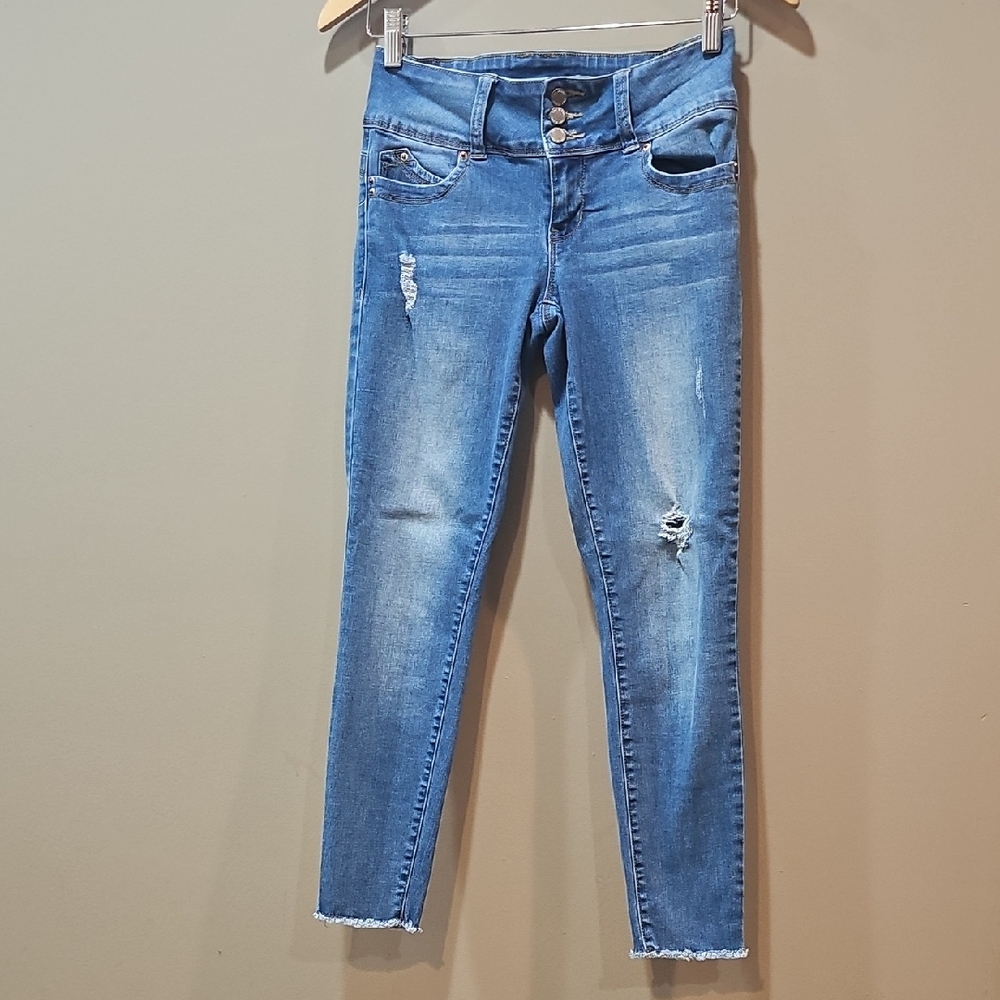 YMI Blue Skinny Jeans with Distressed Details